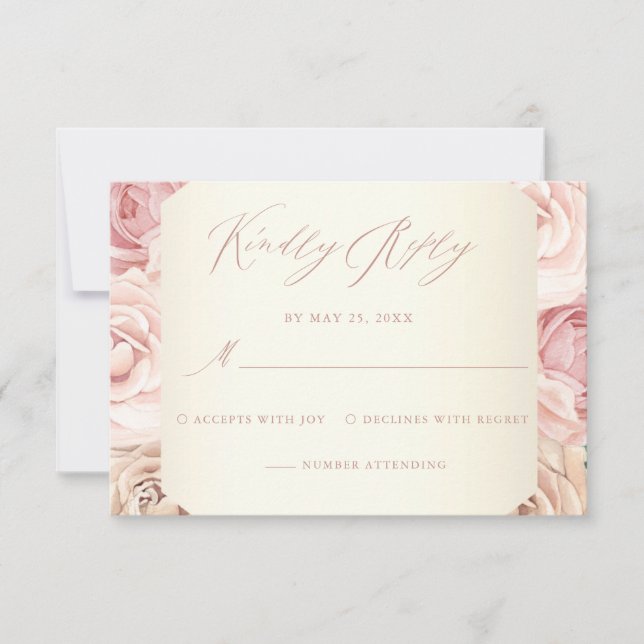 Elegant Dusty Rose Floral Calligraphy Wedding RSVP (Front)