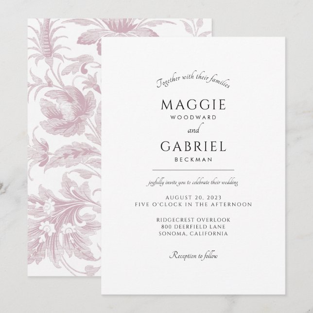 Elegant Dusty Rose Floral Invitation (Front/Back)