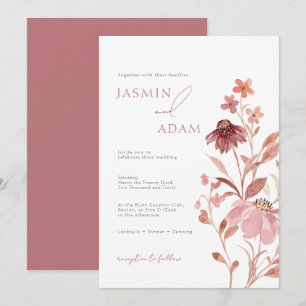 Elegant Dusty Rose Floral Monogram Wedding Invitation