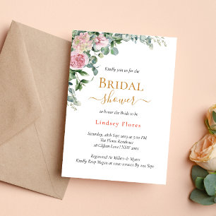 Elegant Dusty Rose Floral Rustic Bridal Shower Invitation