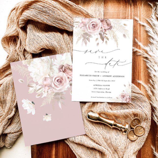 Elegant Dusty Rose Floral Save the Date Invitation (Creator Uploaded)