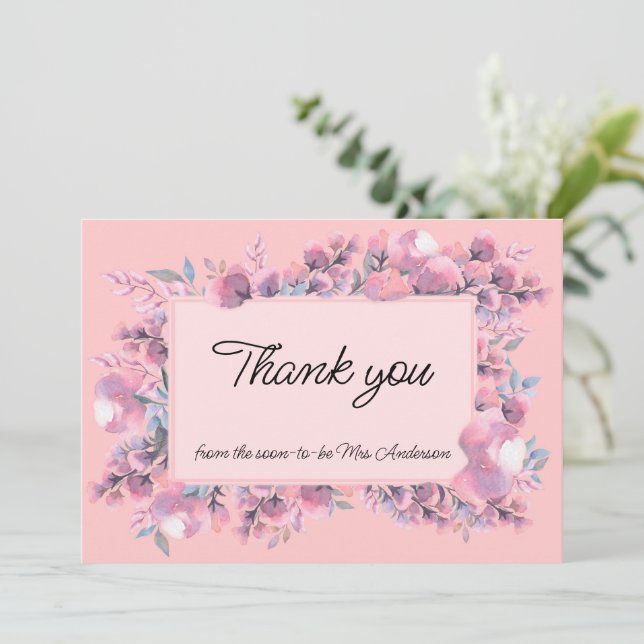 Elegant Dusty Rose Floral  Thank You Card (Standing Front)