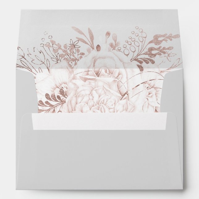 Elegant Dusty Rose Floral Watercolor Grey A7 Envelope (Back (Bottom))