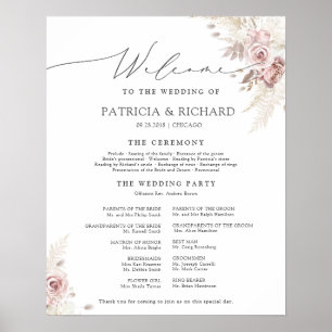 Elegant Dusty Rose Floral Wedding Ceremony Program Poster