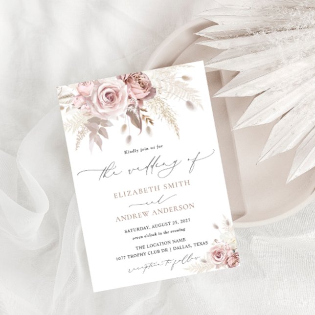 Elegant Dusty Rose Floral Wedding Invitation (Creator Uploaded)