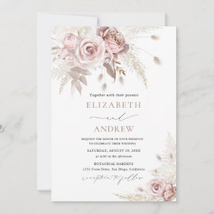 Elegant Dusty Rose Floral Wedding Invitation