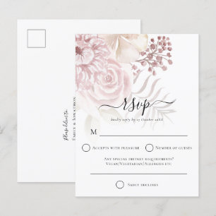 Elegant Dusty Rose Florals Wedding RSVP Invitation Postcard
