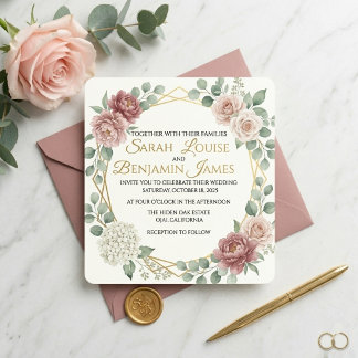 Elegant Dusty Rose Geometric Floral Watercolor Invitation