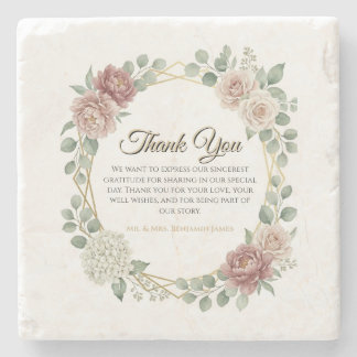 Elegant Dusty Rose Geometric Floral Watercolor Stone Coaster