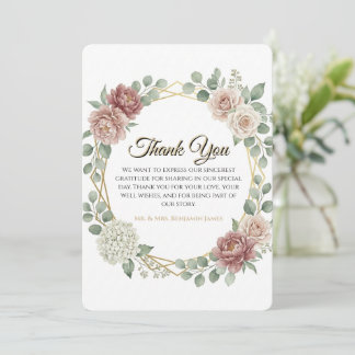 Elegant Dusty Rose Geometric Floral Watercolor Thank You Card