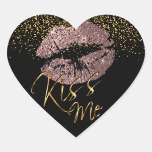Elegant Dusty Rose Glitter Kiss Me Heart Sticker