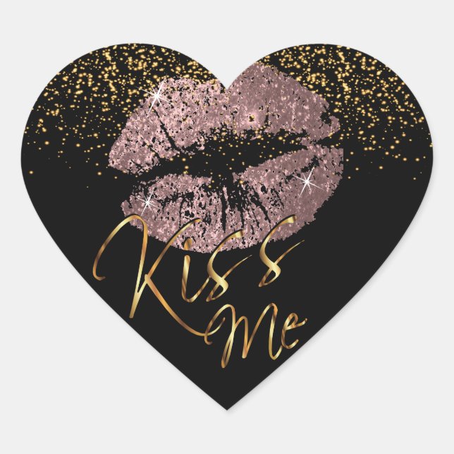Elegant Dusty Rose Glitter Kiss Me Heart Sticker (Front)