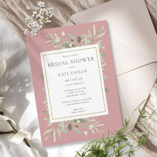 Elegant Dusty Rose Gold Greenery Bridal Shower Invitation