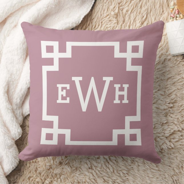 Elegant Dusty Rose Greek Key Monogram Initial Cushion (Blanket)