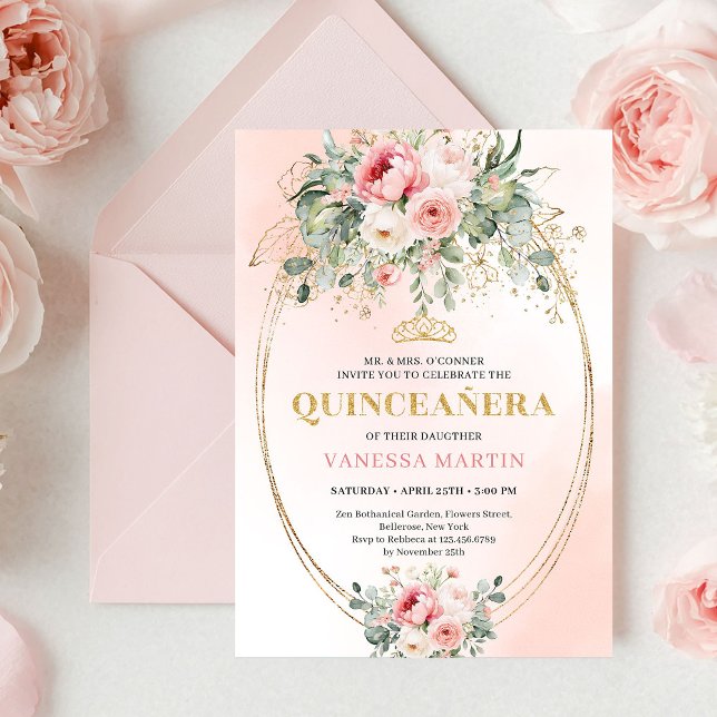 Elegant Dusty Rose Greenery Quinceañera Card (Elegant Dusty Rose Greenery Quinceañera Card

)