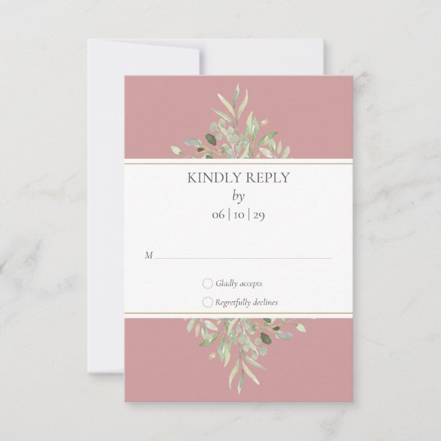 Elegant Dusty Rose Greenery Wedding RSVP Card (Front)