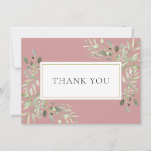 Elegant Dusty Rose Greenery Wedding Thank You Card