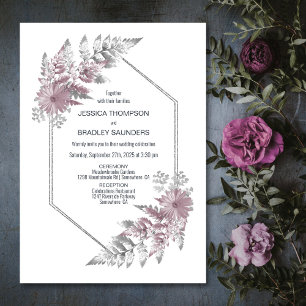 Elegant Dusty Rose Grey Botanical Wedding Invitation