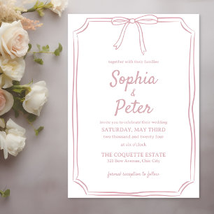 Elegant Dusty Rose Hand-Drawn Bow Timeless Wedding Invitation