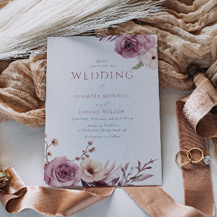 Elegant Dusty Rose Mauve Floral Wedding Invitation