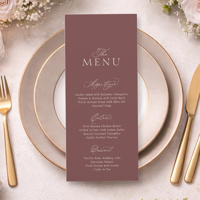 Elegant Dusty Rose Mauve Script Wedding Menu Invitation (Creator Uploaded)