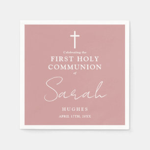 Elegant Dusty Rose Minimalist First Holy Communion Napkin