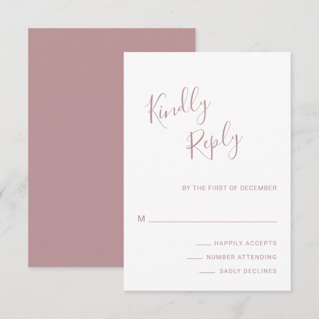 Elegant Dusty Rose Modern Wedding RSVP Card (Front/Back)