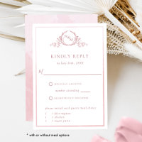 Elegant Dusty Rose Monogram and Watercolor RSVP