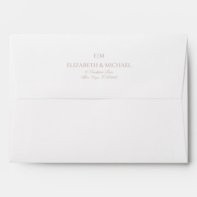 Elegant Dusty Rose Monogram Return Address Wedding Envelope (Back (Top Flap))