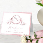 Elegant Dusty Rose Monogram, Watercolor Wedding Thank You Card<br><div class="desc">Thank your guests with a elegant custom wedding thank you card! Design with delicate dusty rose, pink watercolor frame, beautiful dusty rose hand drawn botanical monogram with couples initials, elegant thank you phrase and text section to personalize it as you wish. Option to add a photograph on inside top section,...</div>