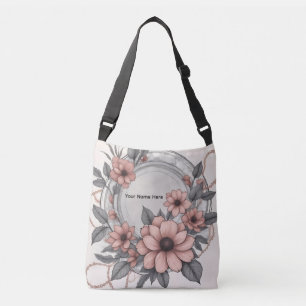Elegant Dusty Rose Moody Floral Faux Marble Custom Crossbody Bag