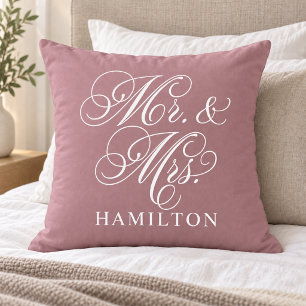 Elegant Dusty Rose Mr and Mrs Wedding Cushion