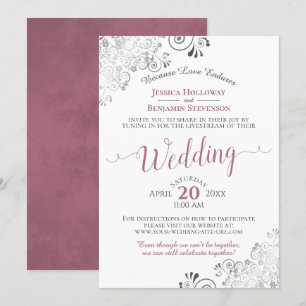 Elegant Dusty Rose on White Wedding Livestream Invitation