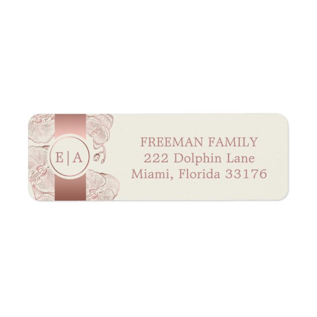 Elegant Dusty Rose Orchid Monogram Wedding Address (Front)