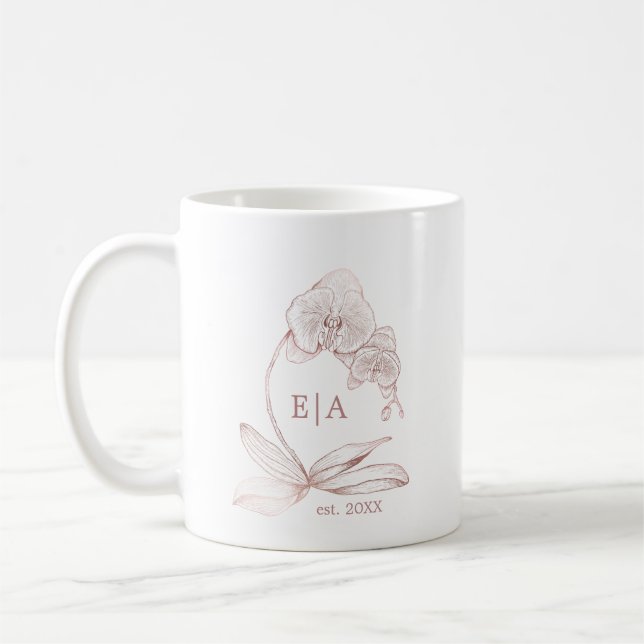 Elegant Dusty Rose Orchid Monogram Wedding Coffee Mug (Left)