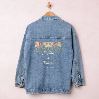Elegant Dusty Rose Peony Floral Wedding Denim Jacket