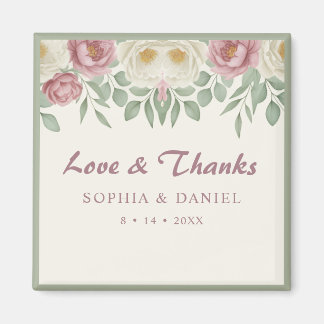 Elegant Dusty Rose Peony Floral Wedding Favour Magnet