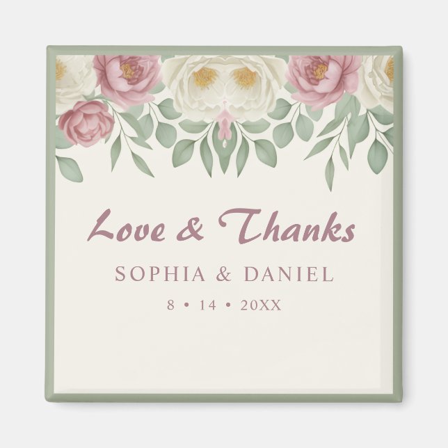 Elegant Dusty Rose Peony Floral Wedding Favour Magnet (Front)