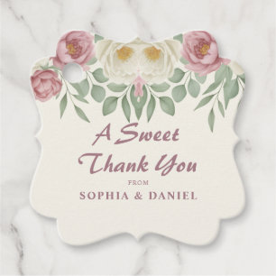 Elegant Dusty Rose Peony Floral Wedding Favour Tags