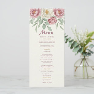 Elegant Dusty Rose Peony Floral Wedding Menu Card