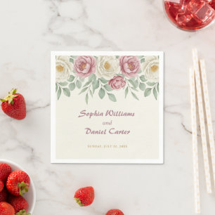 Elegant Dusty Rose Peony Floral Wedding Napkins