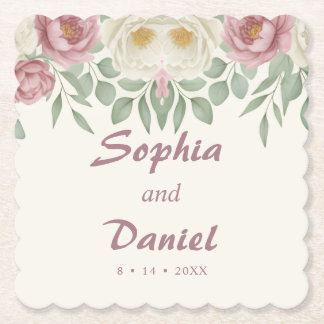 Elegant Dusty Rose Peony Floral Wedding Paper Coaster