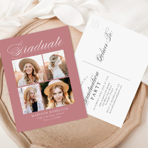 Elegant  Dusty Rose Photo Graduation Party Invitation Postcard