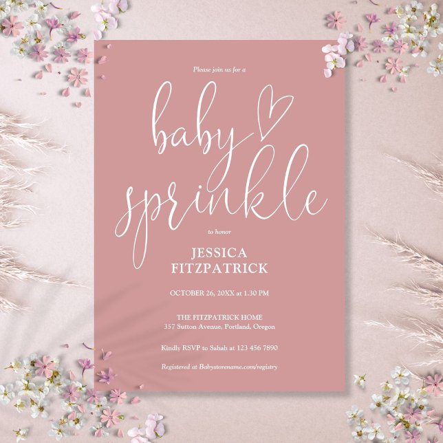 Elegant Dusty Rose Pink Baby Sprinkle Shower Invitation (Elegant Dusty Rose Pink Baby Sprinkle Shower Invitation)