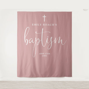 Elegant Dusty Rose Pink Baptism Photo Backdrop Tapestry