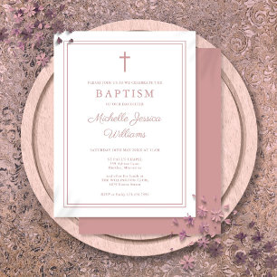 Elegant Dusty Rose Pink Border Baptism Invitation Postcard