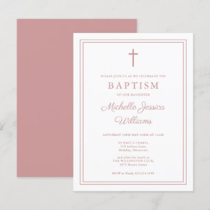 Elegant Dusty Rose Pink Border Baptism Invitation Postcard