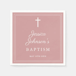 Elegant Dusty Rose Pink Border Baptism Napkin