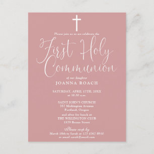 Elegant Dusty Rose Pink First Holy Communion Postcard
