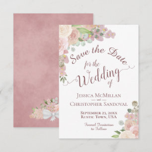 Elegant Dusty Rose Pink Floral Boho Wedding Save The Date